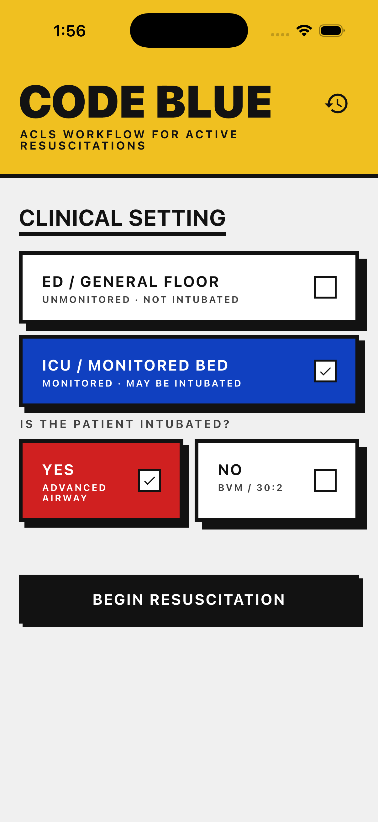 ACLS Code Blue app screen 2